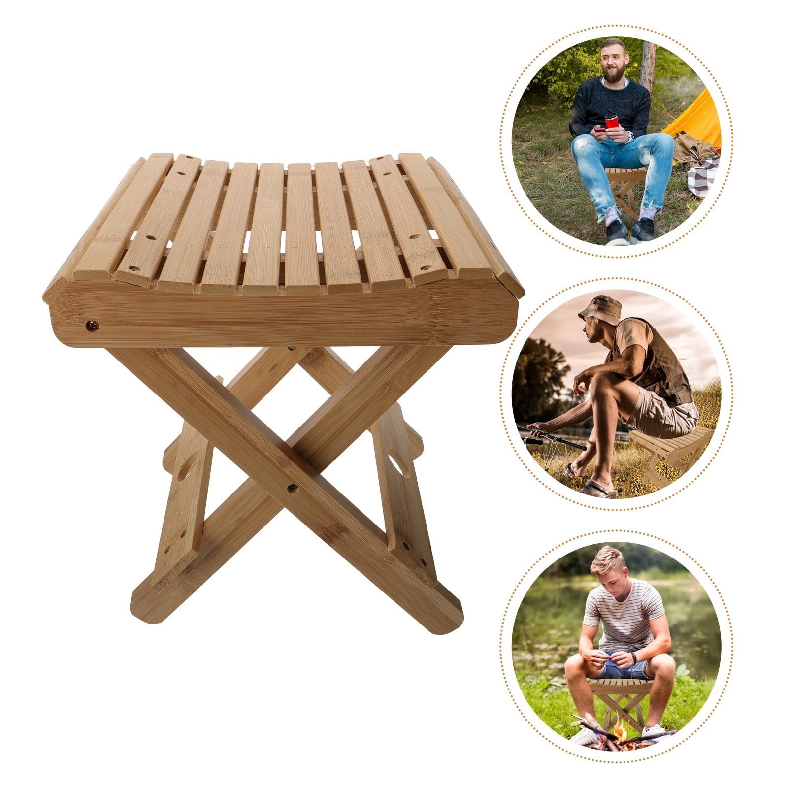 Taburete Portátil Plegable para Pesca y Camping de Bambú