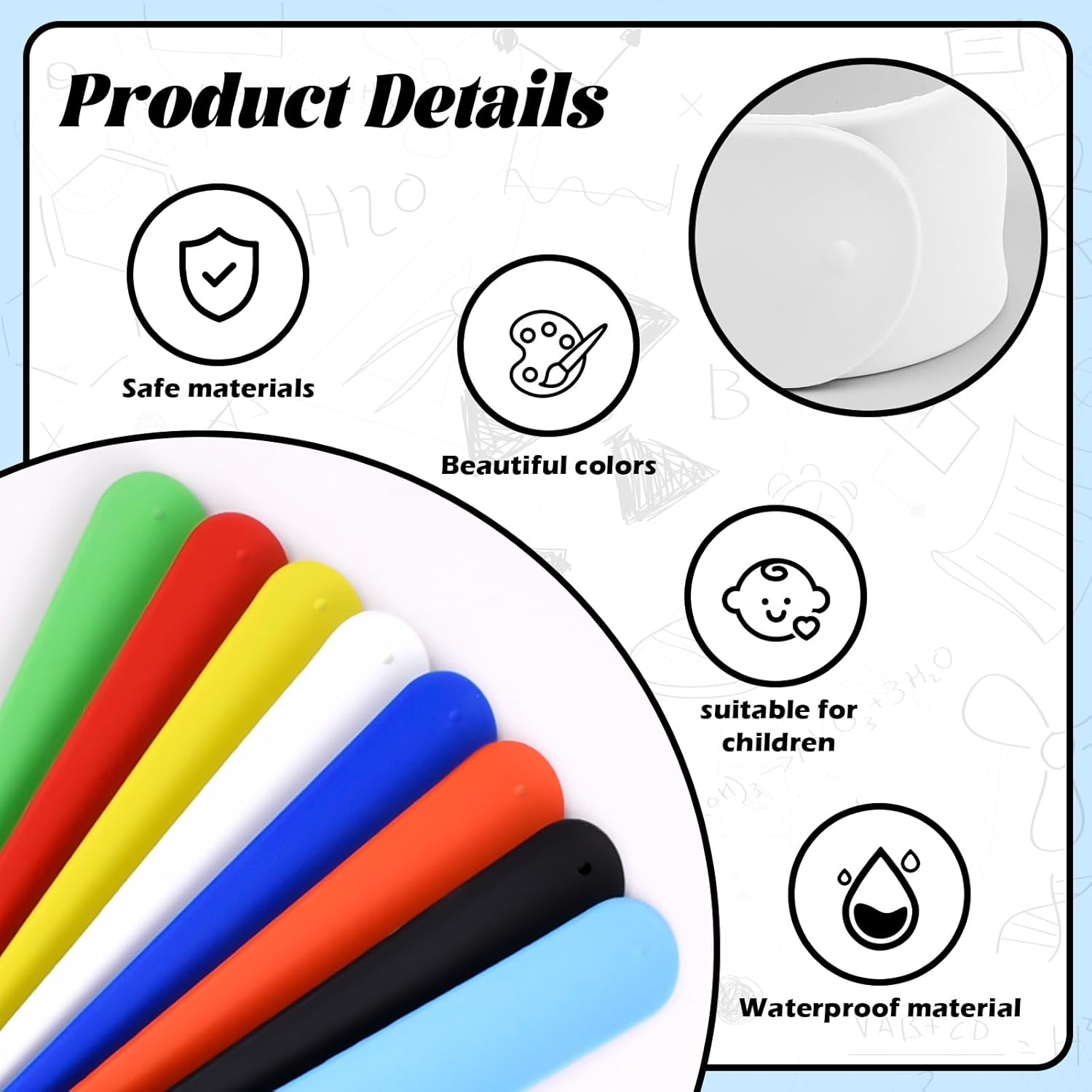 50PCS Silicone Slap Bracelets for Kids - Bulk DIY Craft Project Party Favors, Customizable Snap Bands for Birthdays, Halloween, Christmas, Classroom Prizes & Holiday Gifts (White) - Image 3