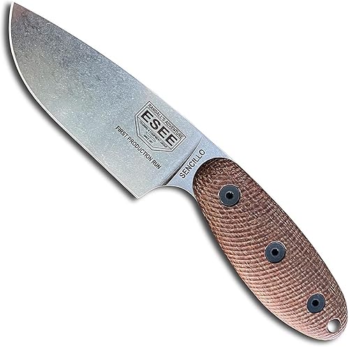 ESEE Sencillo Cuchillo de supervivencia de hoja fija con mango de micarta marrón y funda Kydex (acero A2)
