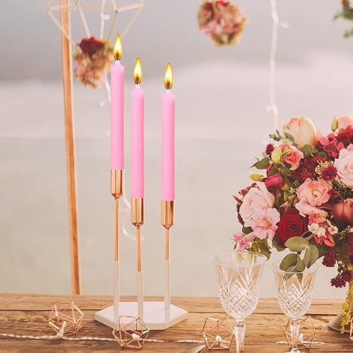 Miniatura 5 de Juego de 4 velas cónicas color rosa de 12 pulgadas, candelabros altos, sin goteo y sin humo, velas de cena en casa, fiesta, boda, Halloween, velas