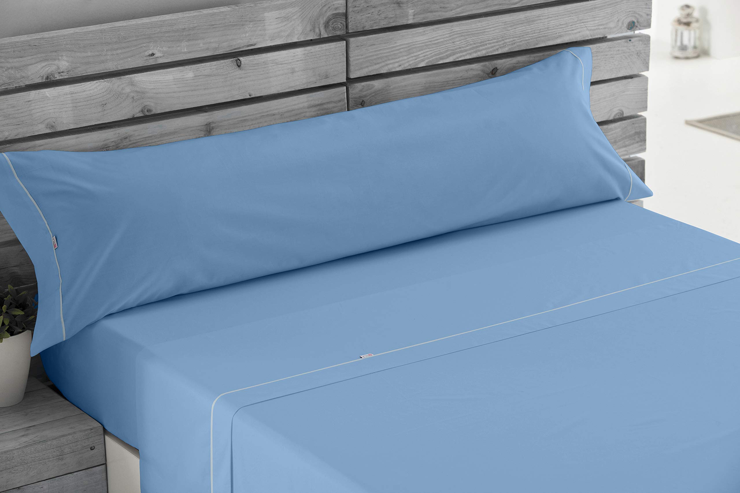 Juego de sábanas liso color azul claro Cama de 105 (3 piezas) - 50% algodón / 50% poliéster - 144 hilos. Gramage: 115