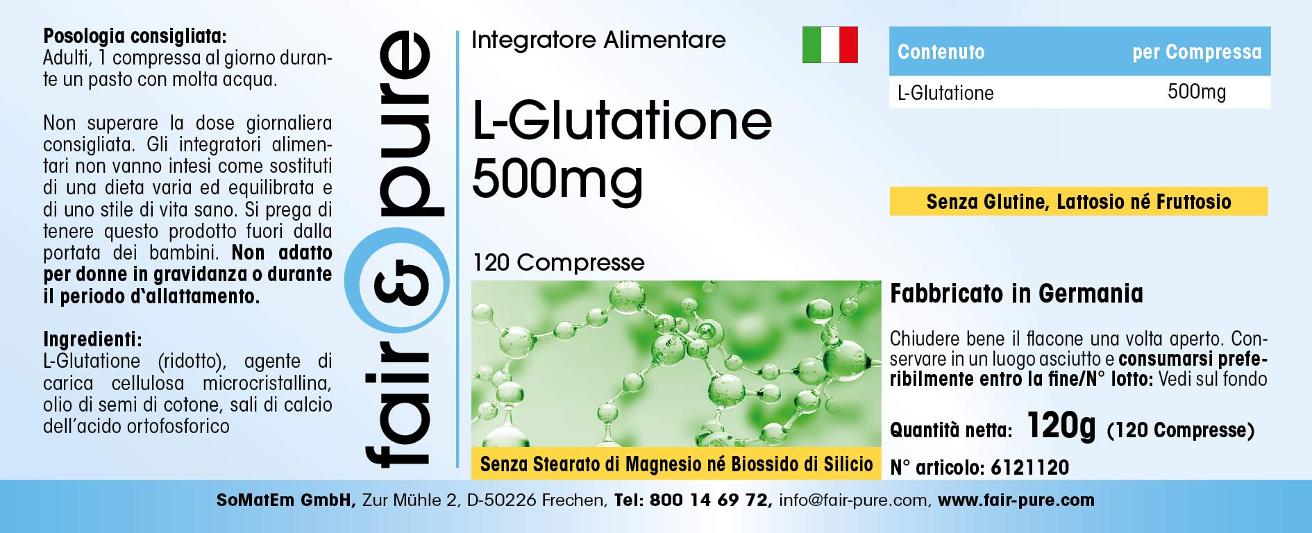 Fair & Pure L-Glutathion 500mg, 120 Tabletten, reduziert, hochdosiert, Nahrungsergänzungsmittel vegan ohne Magnesiumstearat, in Deutschland hergestellt (Packung mit 2)
