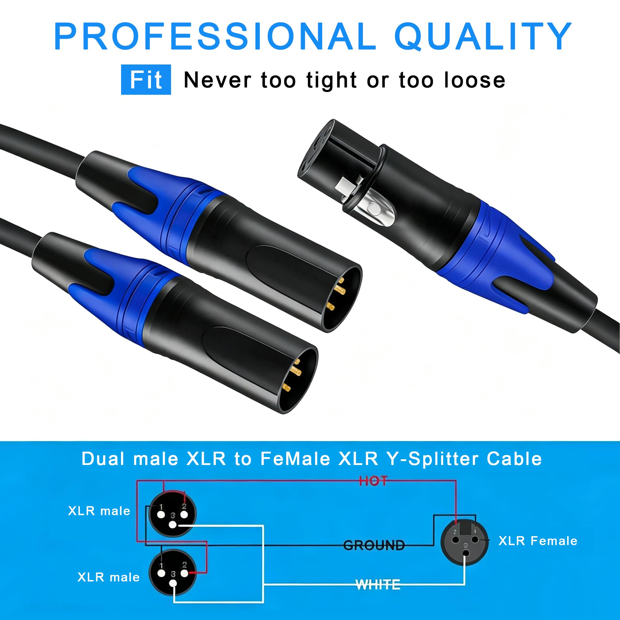 Cable divisor XLR de 5 pies, 1 XLR hembra a 2 XLR macho, cable divisor de micrófono equilibrado, adaptador de audio