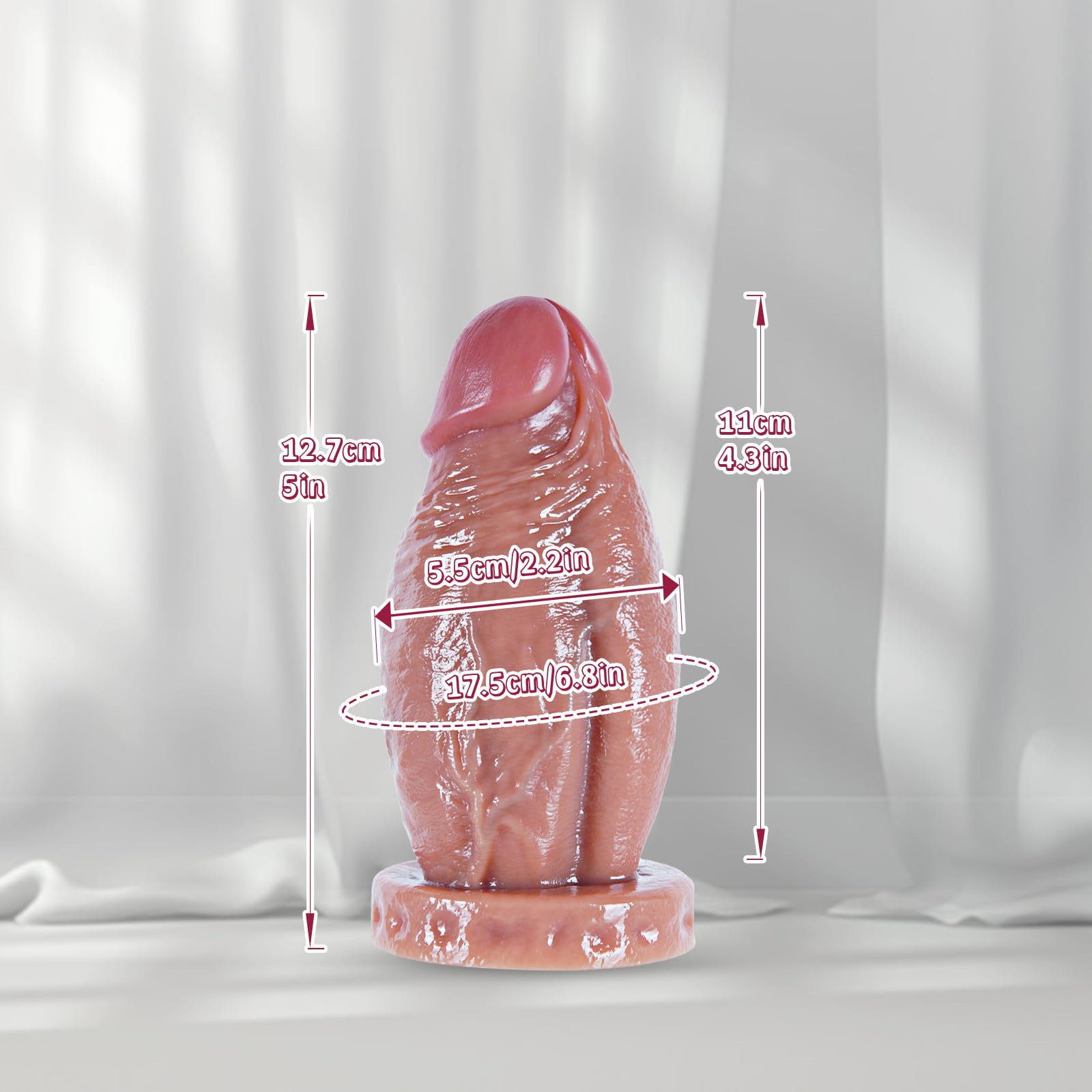 Plug anale realistico spesso di diametro 5,5 cm, corto 12,7 cm in silicone, con ventosa e senza base a sfera per penetrazione più profonda, compatto e robusto, adatto a principianti, uomini e donne