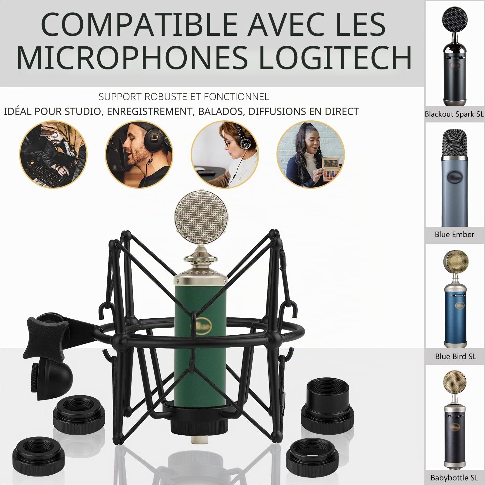 Geekria Support Antichoc pour Microphone Compatible avec Blue Ember, Bluebird SL, Babybottle, Spark, Kiwi Mic - Adaptateur de Suspension Anti-Vibration Noir