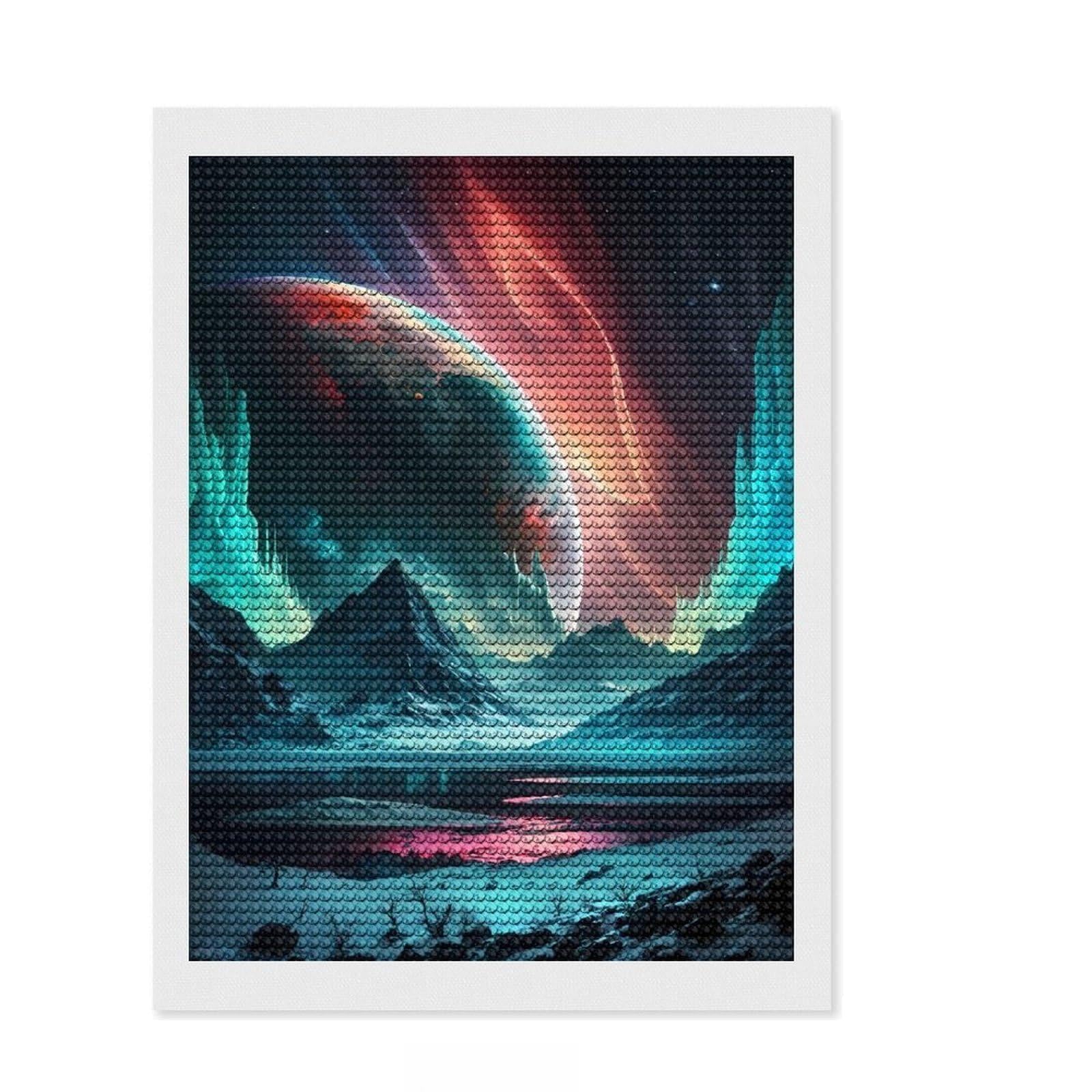 Junmoney Magical Aurora Mountain Diamond Painting Set 12"x16", for Beginners, Neat Printed Canvas, Holiday Gift Idea, Farmhouse Decor, Printed Canvas