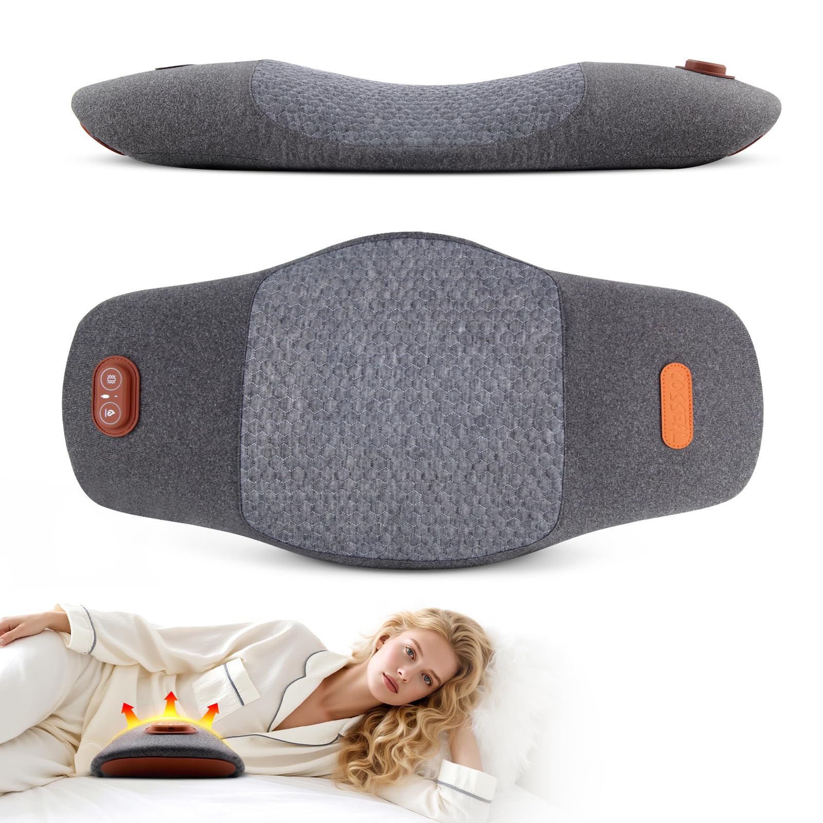 Elektrisches Lendenkissen mit Wärme & Vibrationsmassage, Orthopädisches Memory-Schaum-Kissen – Lendenwirbel-Stütze gegen Rückenschmerzen, für Bürostuhl, Auto, Bett & Sofa