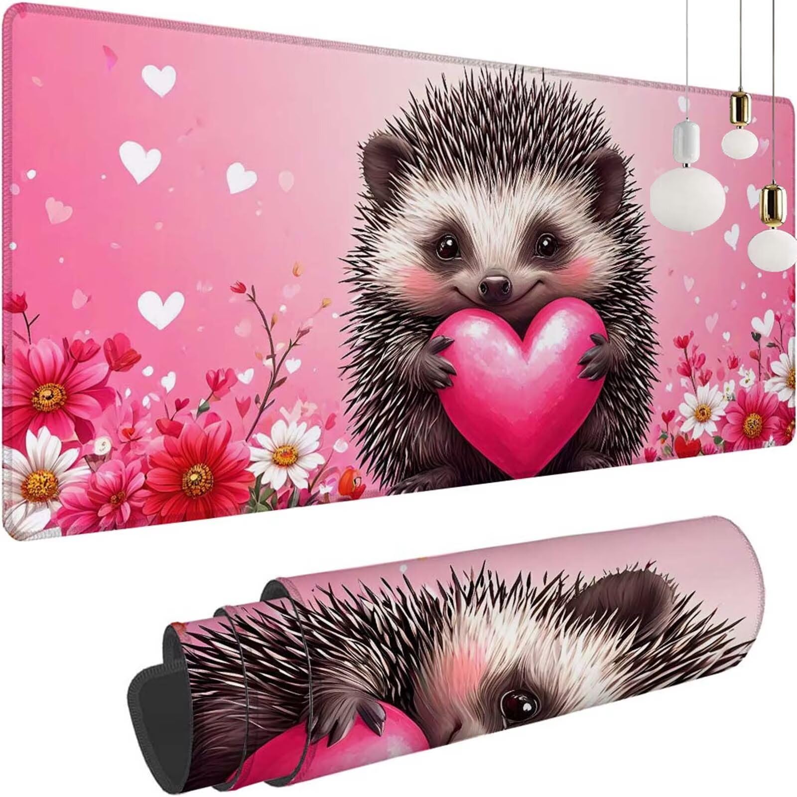 Alfombrilla Ratón Flor Erizo Alfombrilla Ratón XXL 1400x600x3mm Mouse Pad Resiste Salpicaduras, Extendida de Gran Tamaño con Bordes Cosidos, Mejora Precisión y Velocidad, Antideslizante,Duradera y-243