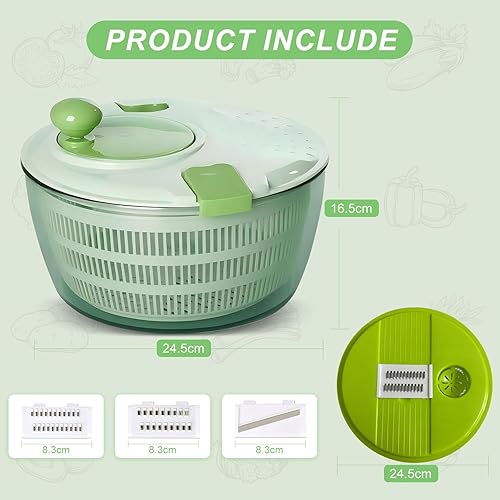 Miniatura 7 de Molinillo de ensalada 5 en 1, girador de ensalada grande con picador de verduras, drenaje, tazón y colador, girador de lechuga multiuso, lavadora de