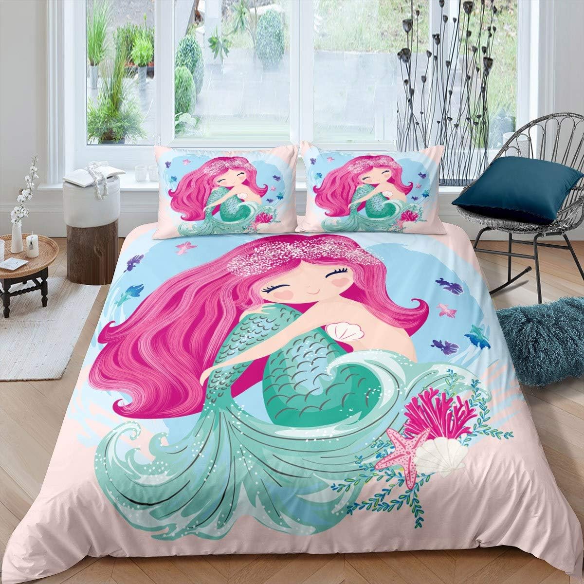 Bеѕt Quаlіtу 🔥 Homewish Mermaid Comforter Cover Underwater Aquatic Life Duvet Cover Set Ocean Theme Marine Life Bedding Set 3pcs for Kids Girls Room Decor Quilt Cover with 2 Pillowcases (No Comforter) Queen Size