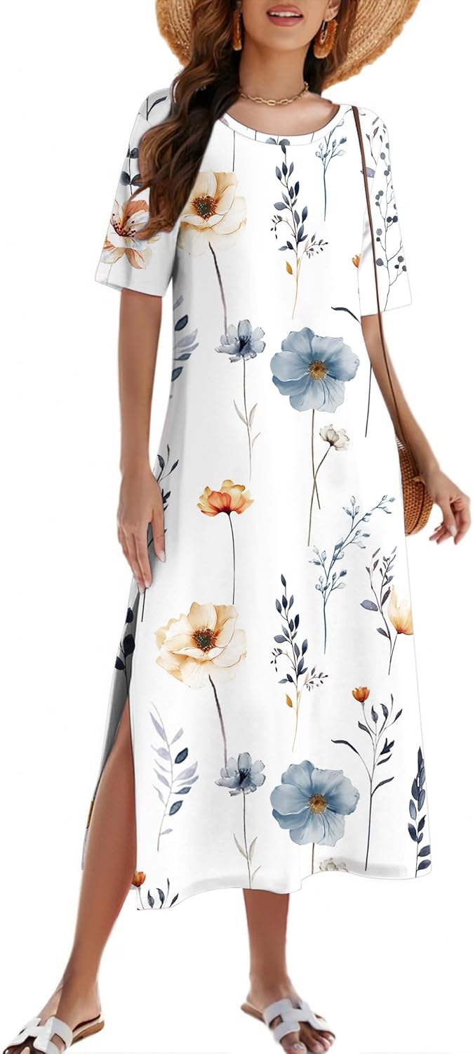 ZEAGOO Women Summer Dress Casual Beach Dress Floral Maxi Split Long Dress 2026 Vacation Dress - Image 2