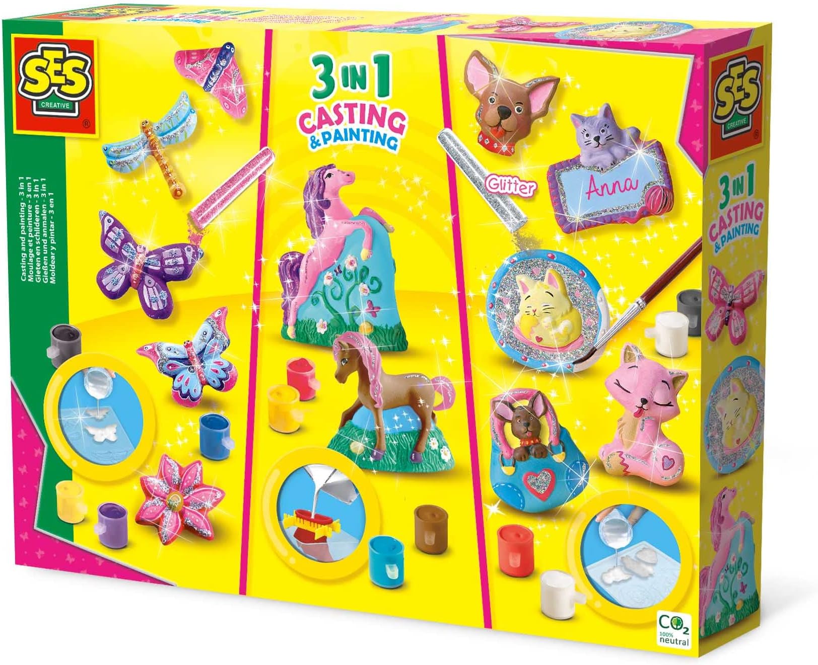 SES Creative01288 3-in-1 Casting and Painting Kit, Multi-Themed Craft Set
