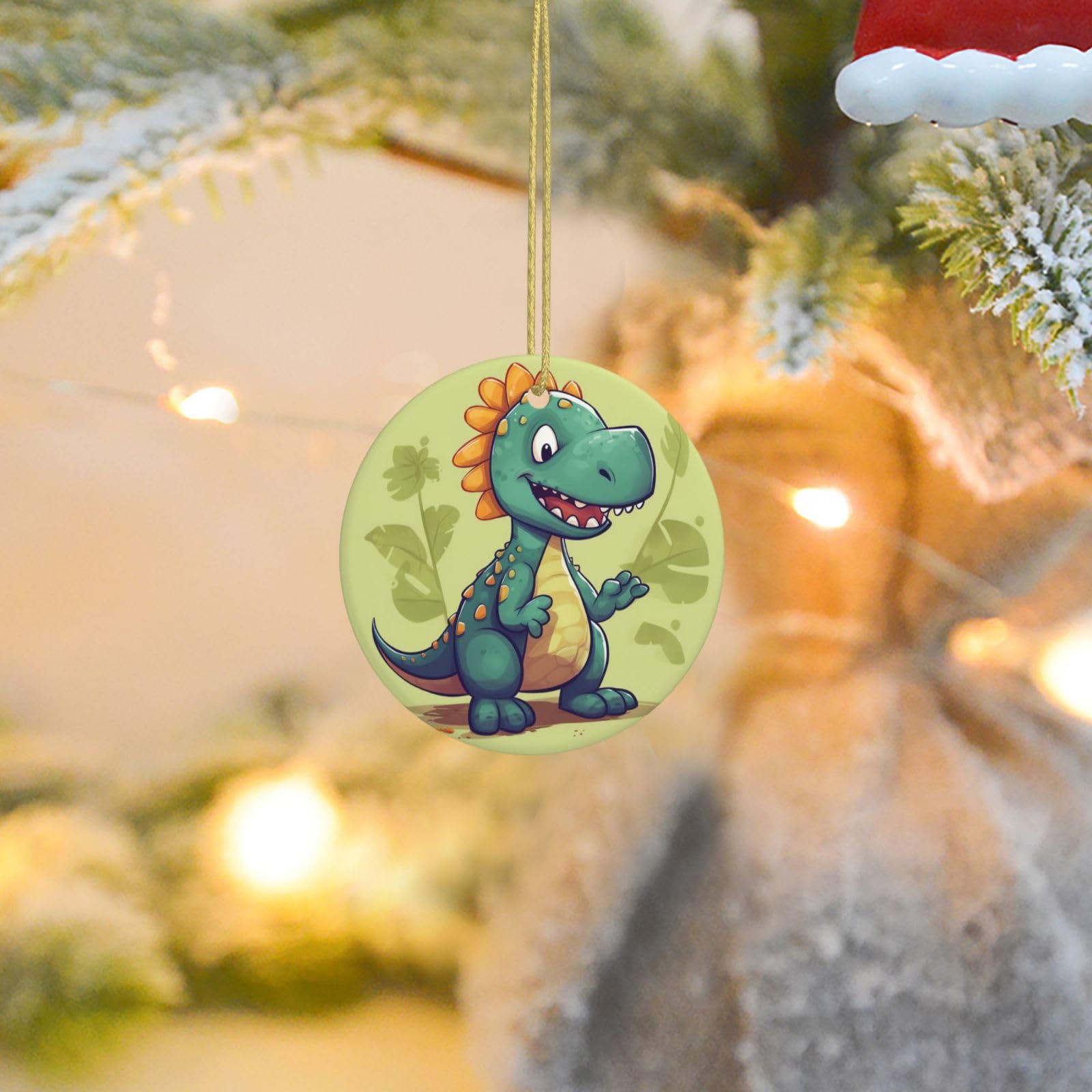 Christmas Tree Ornaments Ceramics Christmas Round Decorations Cartoon Dinosaur Ceramics Ornaments Circle Pentagram Xmas Tree Hanging Pendant for Christmas Tree Party Holiday Home Decor