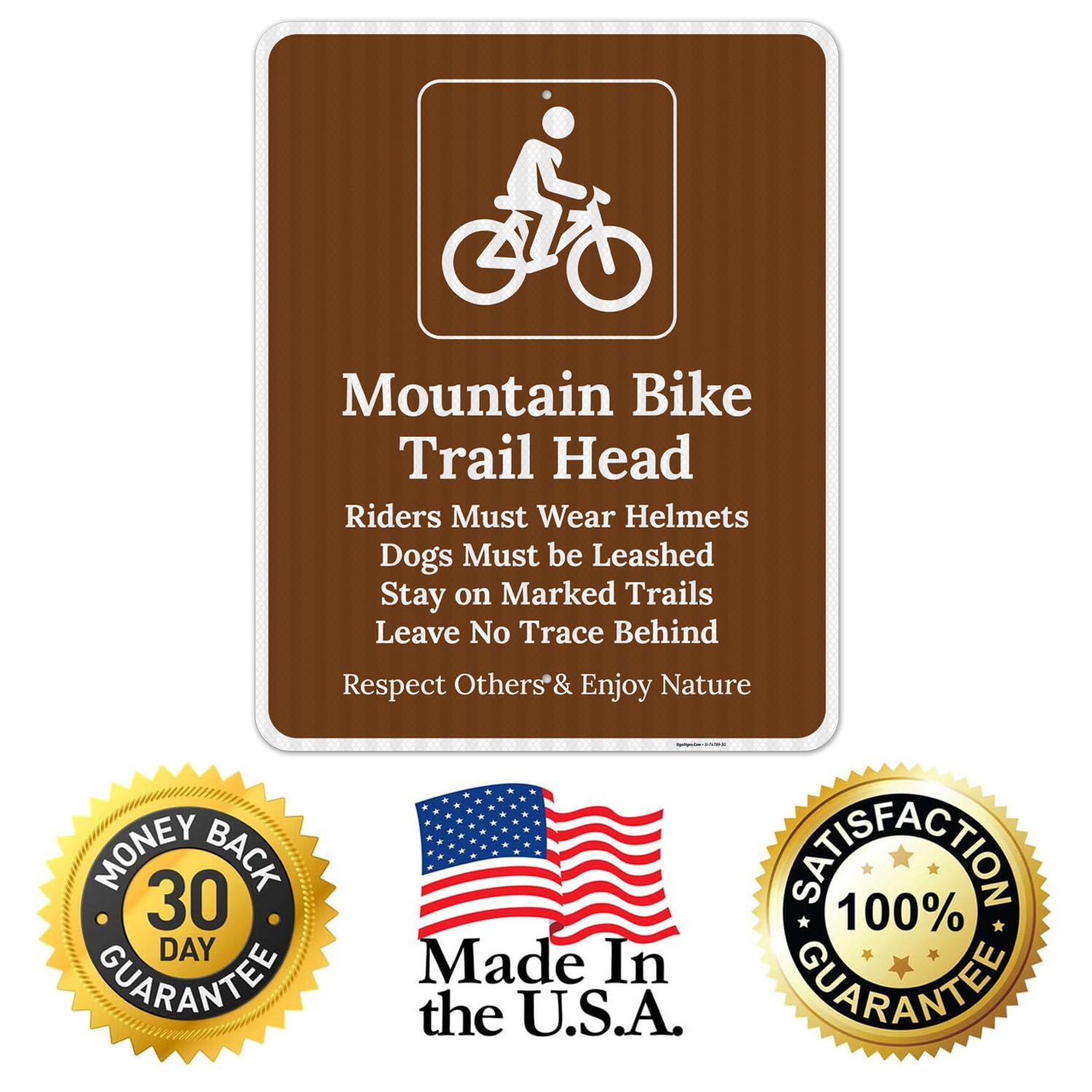 Mountain Bike Trail Head Riders Must Wear Helmets Dogs Must Be Leashed Sign, 24x30 Inches, 3M EGP Reflective .080 Aluminum, Fade Resistant, Made in USA