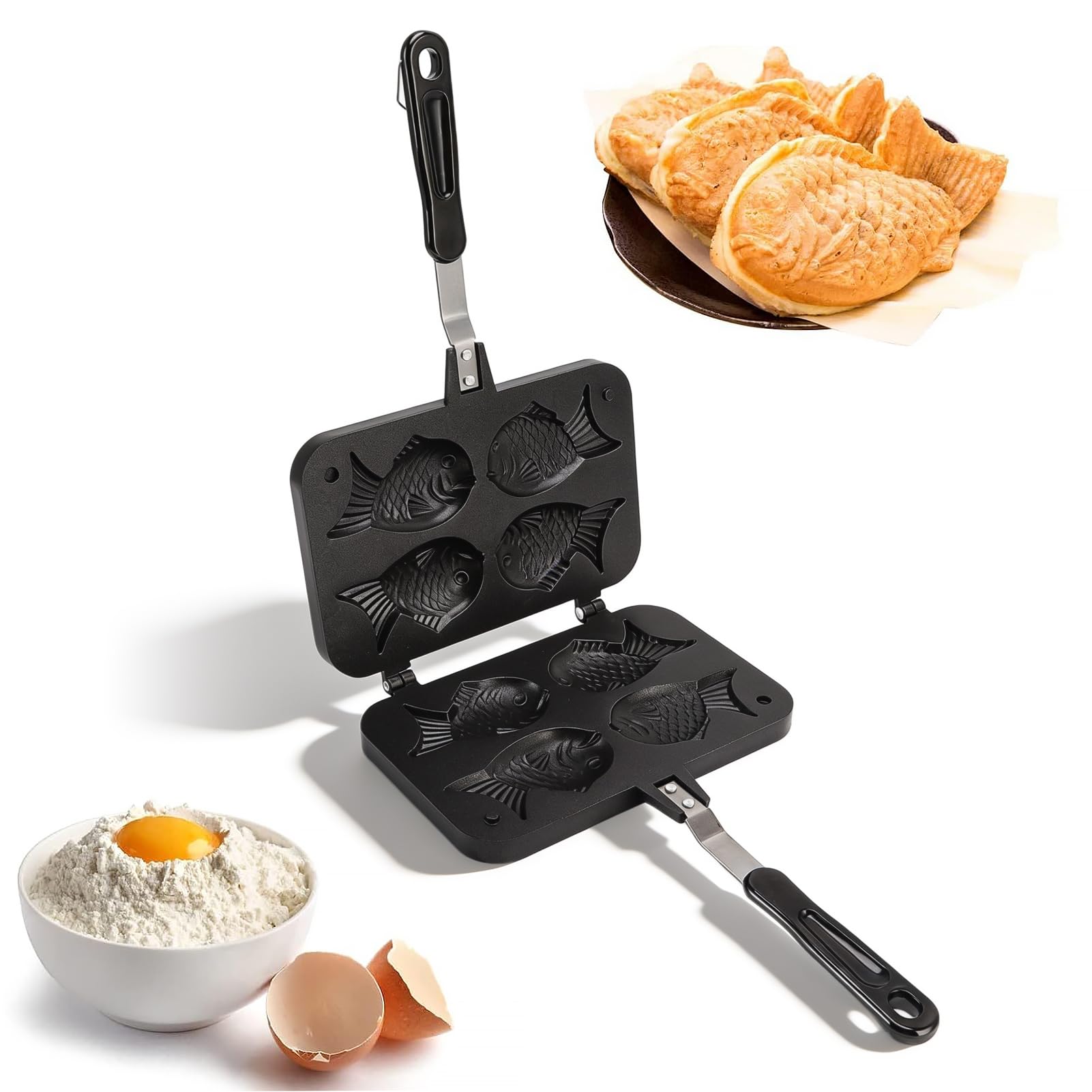 Molde para Hornear Gofres Antiadherente con Forma de Taiyaki, Molde para Hornear Gofres Eléctrico con Forma