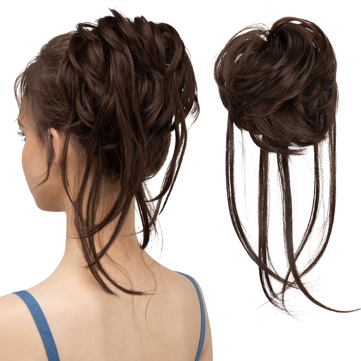 Photo 1 of CJL HAIR Curly Hair Bun Extensions with Straight Tails