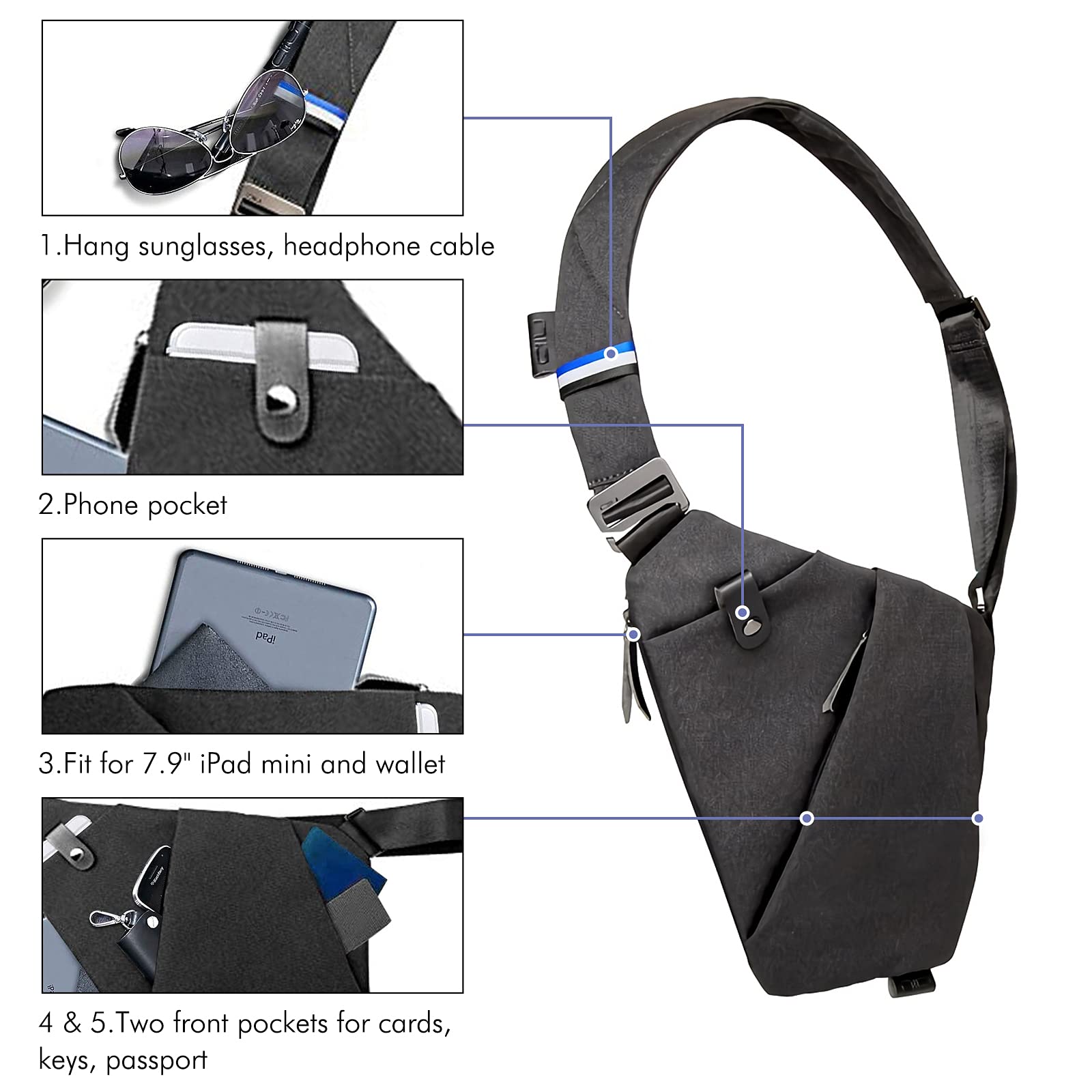 NIID -FINO Neo Bandolera bandolera bandolera Mochila Multifunción Mochila Versátil (gris claro, mano derecha)