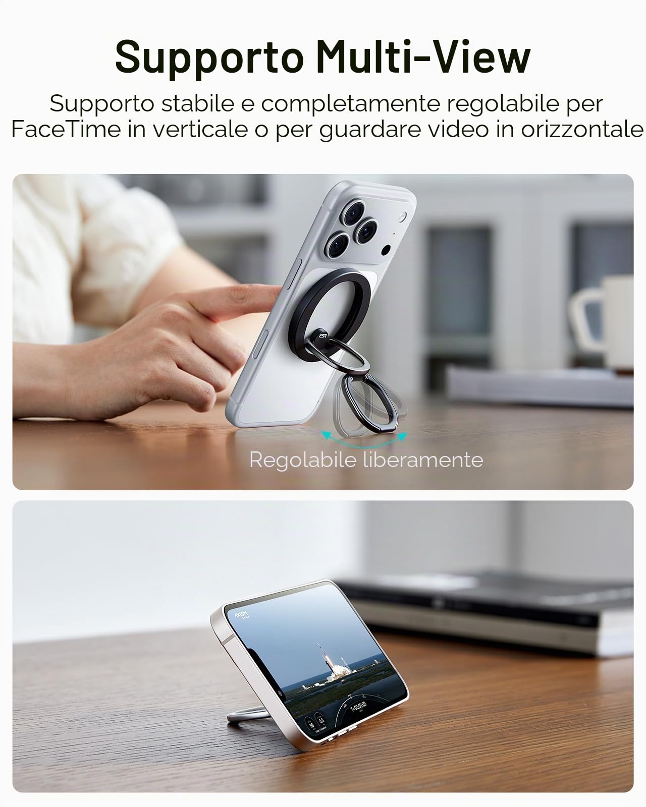 ESR Supporto Magnetico ad Anello per Cellulare con MagSafe Ring e Anello MagSafe, impugnatura per telefono, supporto MagSafe per iPhone 17/16/15, Google Pixel 10, Samsung (Inclusi 2 anelli metallo)