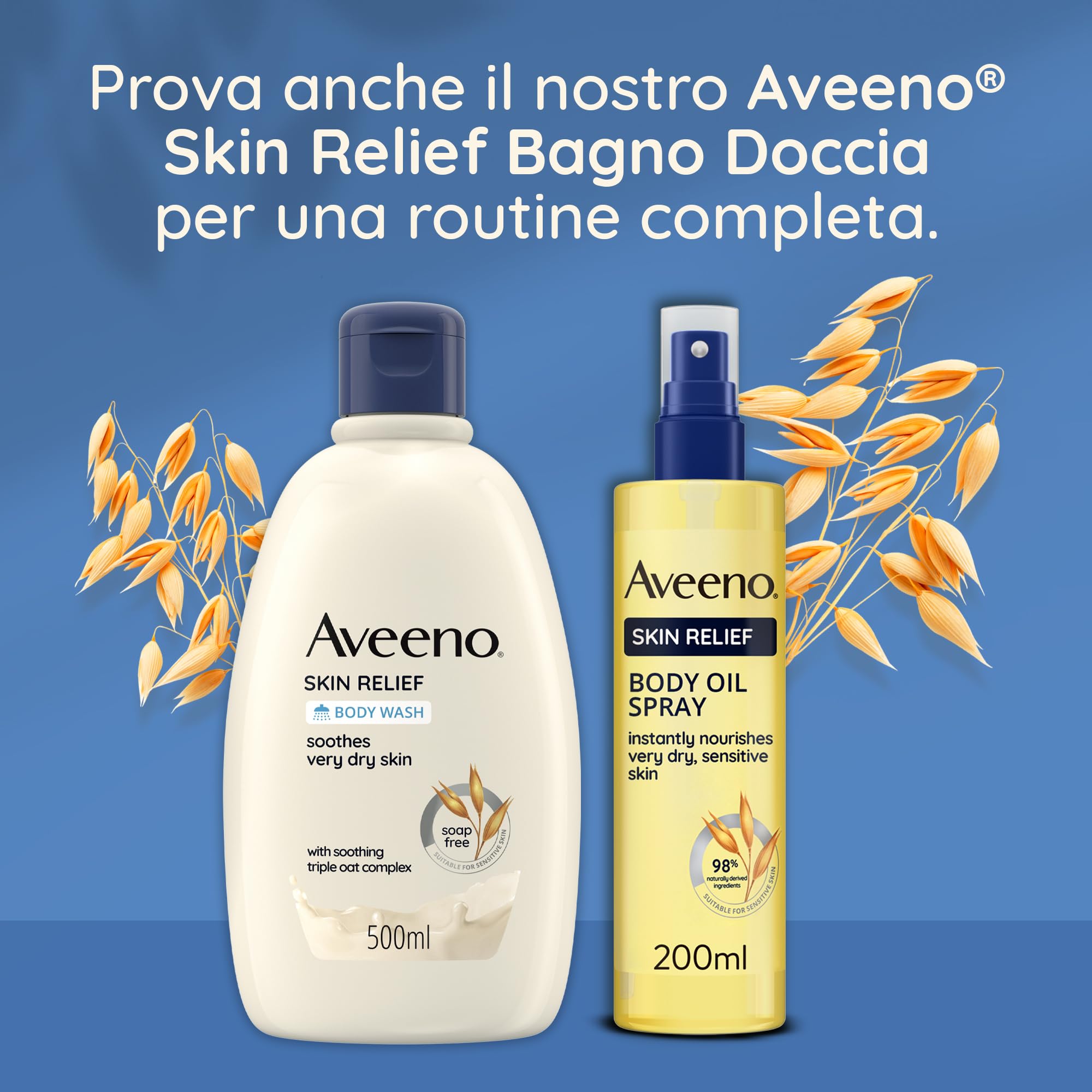 Aveeno Skin Relief Olio Corpo Spray, Olio corpo idratante pelle secca e sensibile, Body oil dermatologicamente testato con ingredienti di origine naturale e oli di Avena e Jojoba, 200 ml
