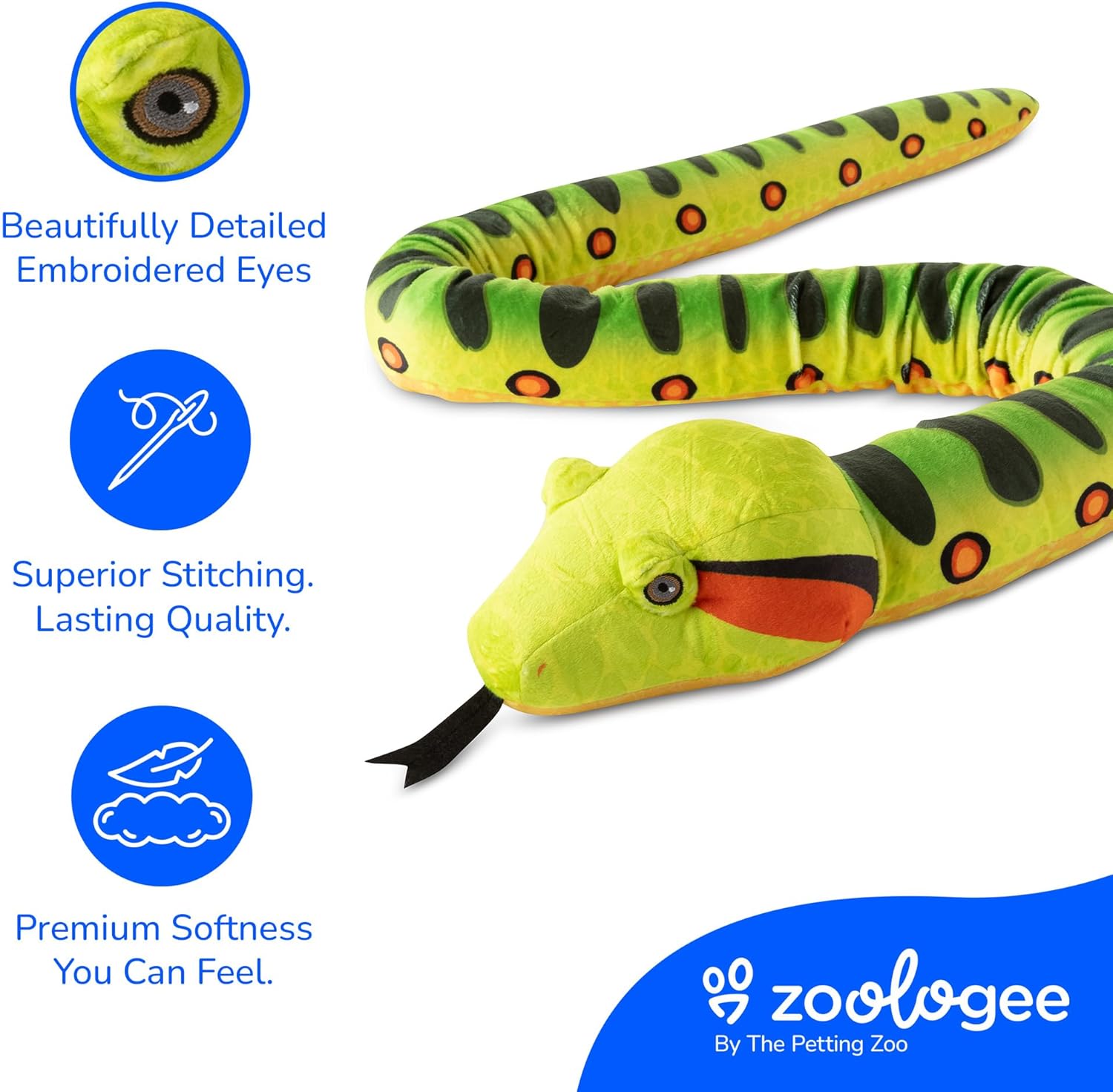 The Petting Zoo Anaconda Snake Stuffed Animal Plushie, Gifts for Kids, Earth Keeperz Snake Animals, Zoologee Yellow Anaconda Snake Plush Toy, 54 inches