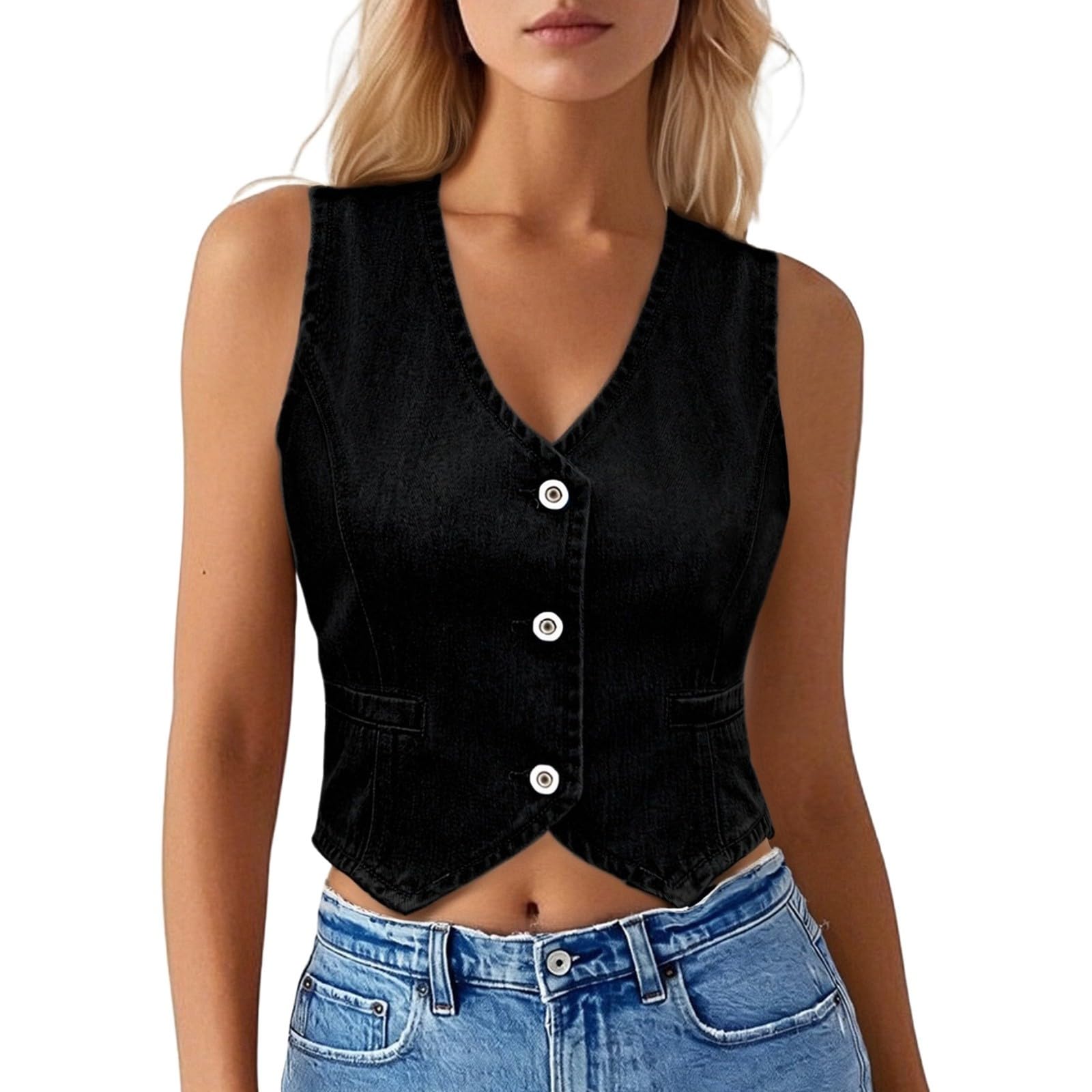 Chaleco vaquero de verano para mujer chaleco denim entallado lavable 6