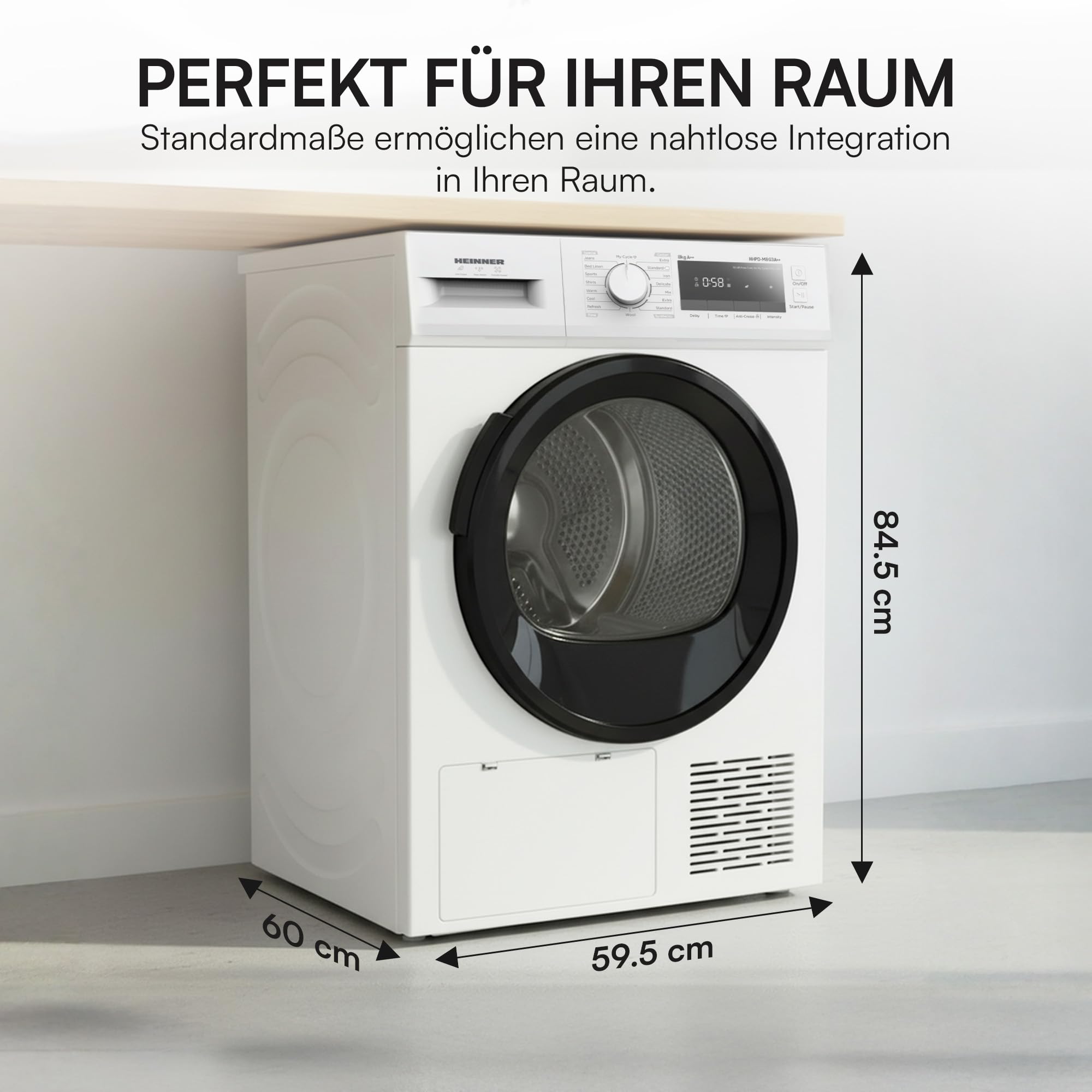 HHPD-M8G3A++ - 8 kg Wärmepumpen-Trockner, 14 Programme, Energieklasse D, LED-Display, Kindersicherung, Trommelbeleuchtung, Weiß, 5 Jahre Garantie (8 KG)