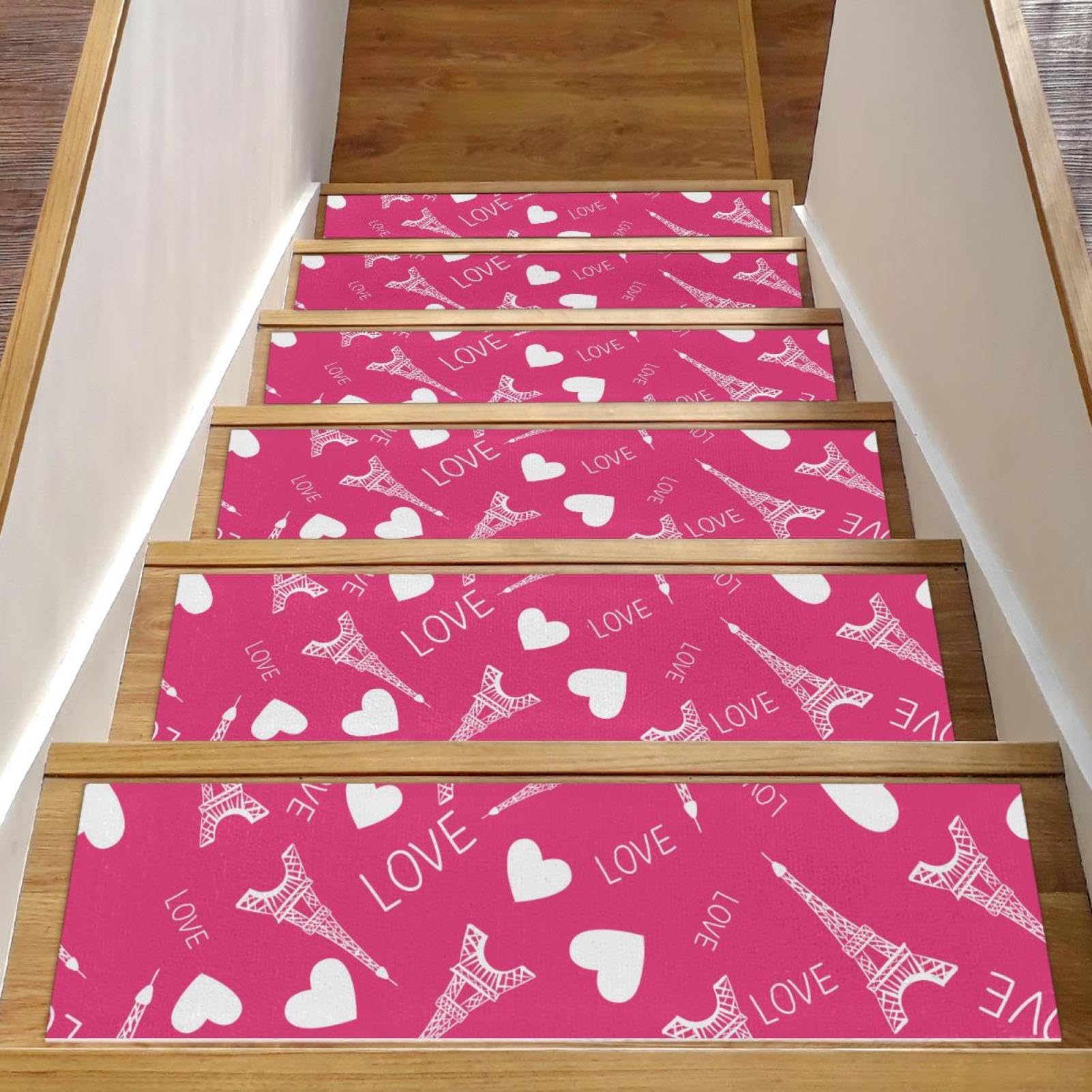 Peldaños de escalera de 8x30 pulgadas alfombrillas de la Torre Eiffel para madera paquete de 15