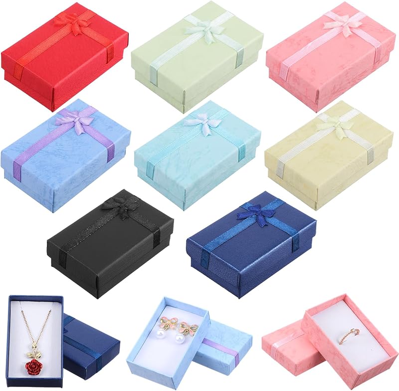 72PCS Jewelry Gift Boxes Bulk, Jewelry Box with Bow, Assorted Colors | for Ring Necklaces Pendant Earring Bracelet, Cardboard Present Case, for Valentine's Day Gifts