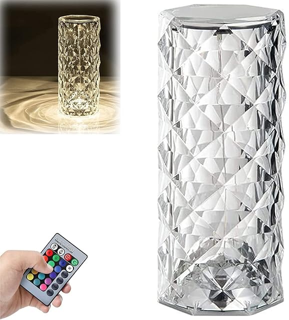 WYCCC Rose Rays Crystal Diamond Table Lamp, Crystal Bedside LED Table Lamp, Touch Color Changing Crystal Atmosphere Desk USB Lamp for Bedroom, Living Room, Childrens Room, Office (16-Colors)