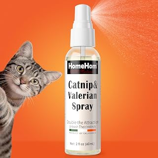 HomeHom Catnip Spray for Cats with Valerian,Double Plant-Power Loved by 90% of Cats,Extra-Strength Attractant to Refresh Toys & Supercharge Playtime,100% Natural, No-Stain Mist-2oz