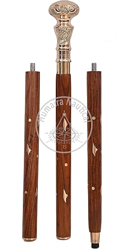 Miniatura 7 de Humaira Nautical Bastón de madera plegable con mango de latón vintage, telescopio victoriano, regalo ideal