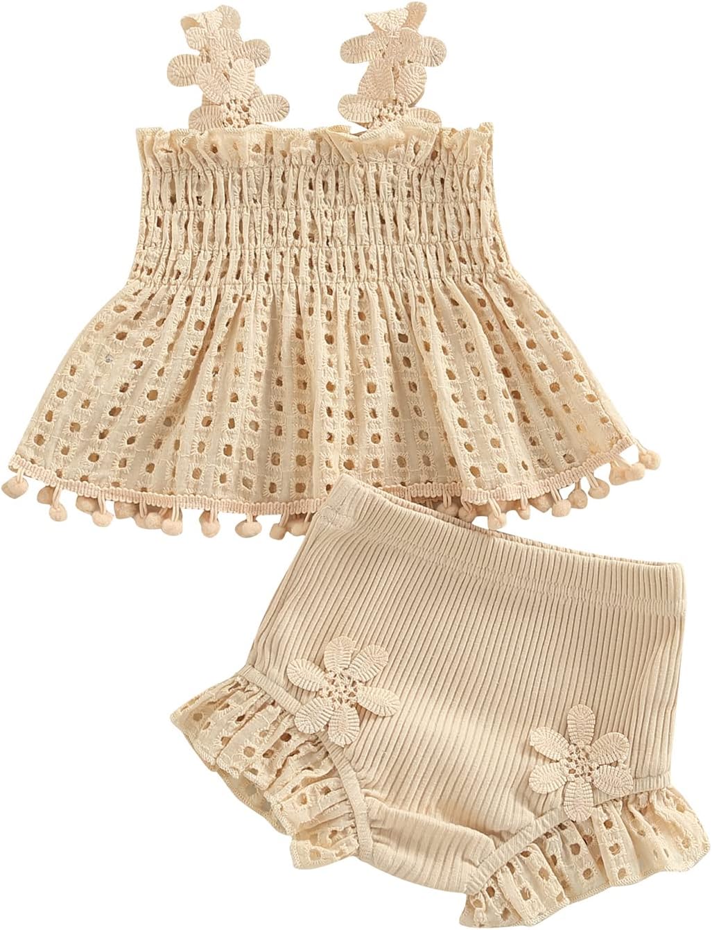 ChloefairyNewborn Baby Girl Summer Clothes Cutout Sleeveless Tank Tops Ruffle Shorts Set 2Pcs Infant Girls Summer Outfit