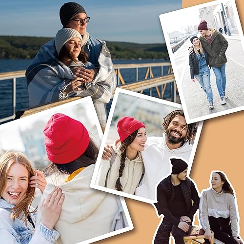 Miniatura 6 de KDWAVE Gorro de punto con puños gorro de calavera lindo para hombres y mujeres unisex sombreros de pescador suave cálido elástico color sólido