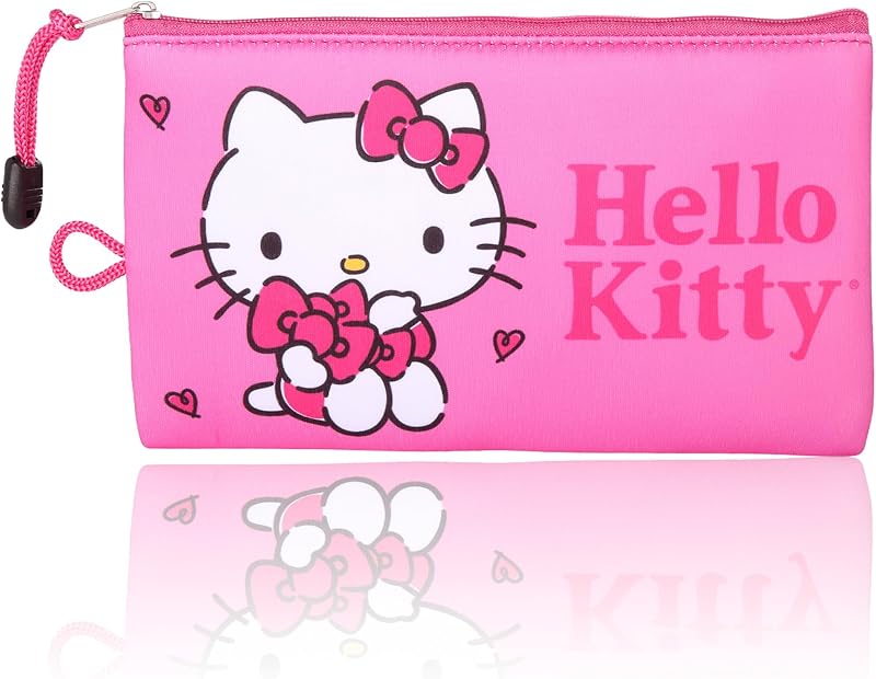 Necessaire de maquiagem Hello Kitty em poliéster rosa com zíper