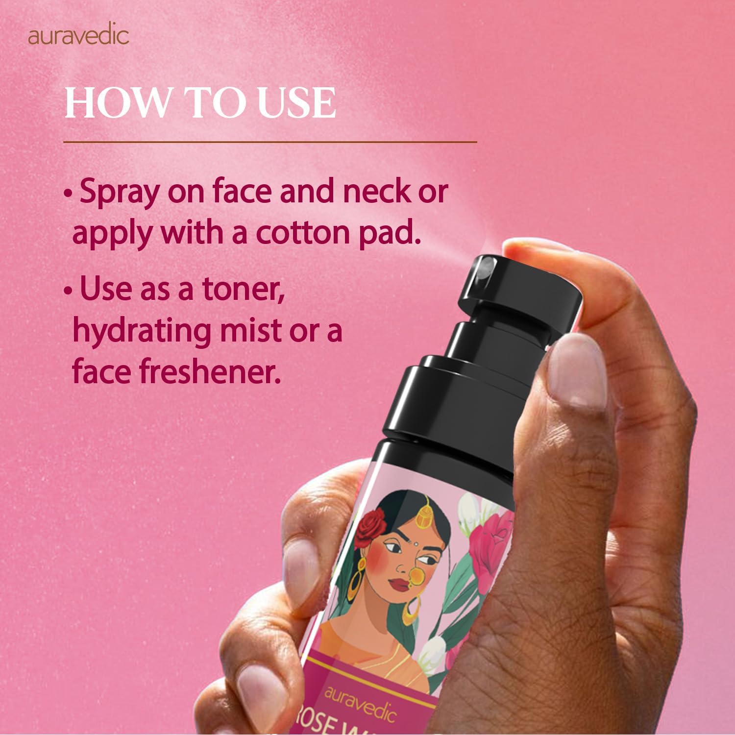 Auravedic Rose Water Spray for Face with Pure Jasmine | Refreshing & Soothing Face Mist | Hydrates, Calms & Revives Dull Skin | Pore-Refining Natural Toner for All Skin Types | 3.38 Fl Oz (100ml) - Image 5