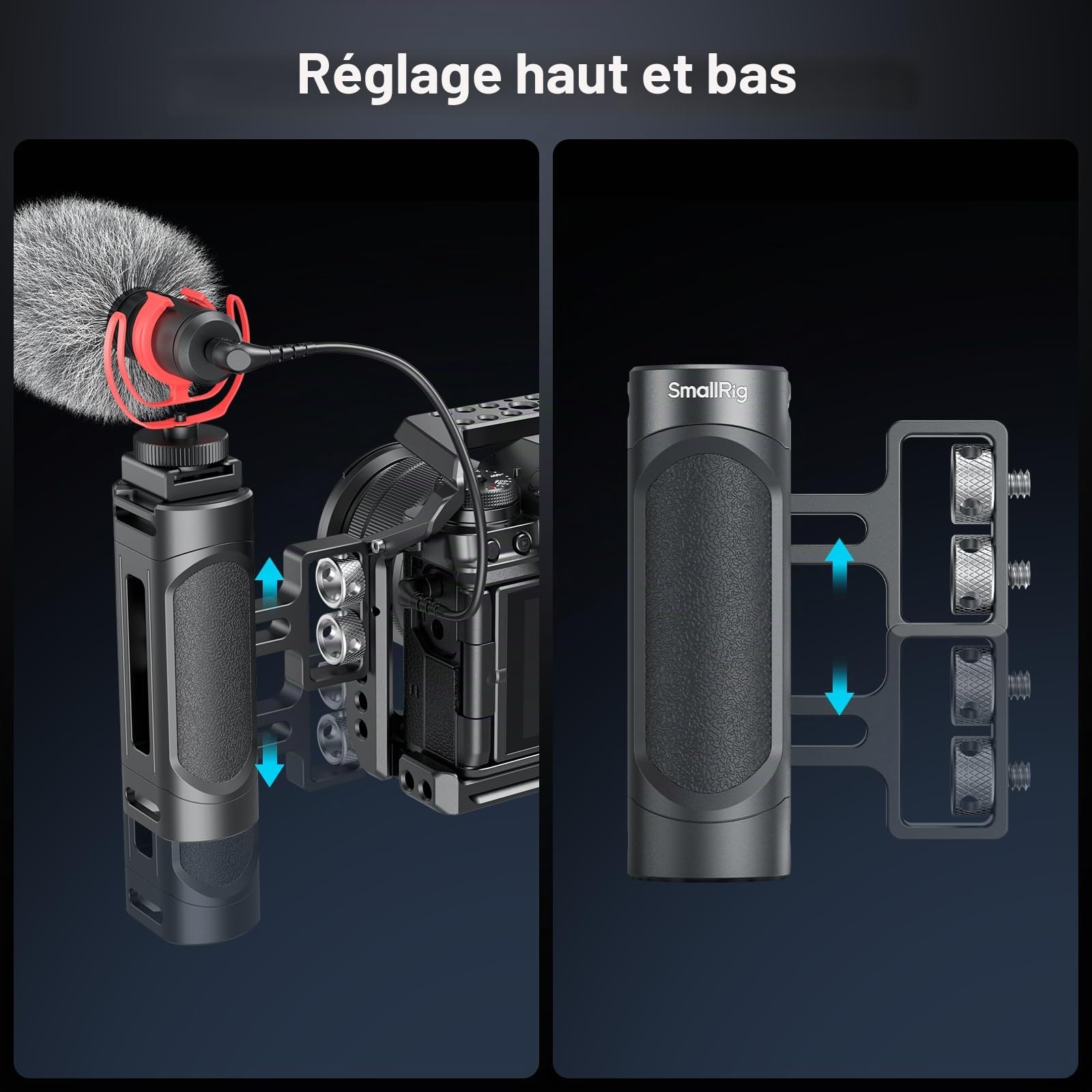 SMALLRIG Mini Poignée Latérale avec OTAN et Vis 1/4"-20, pour Main Gauche ou Droite, avec Trous Filetés 1/4"-20, Trous pour Dragonne, Griffe Froide, Réglable vers Le Haut et vers Le Bas - 4816