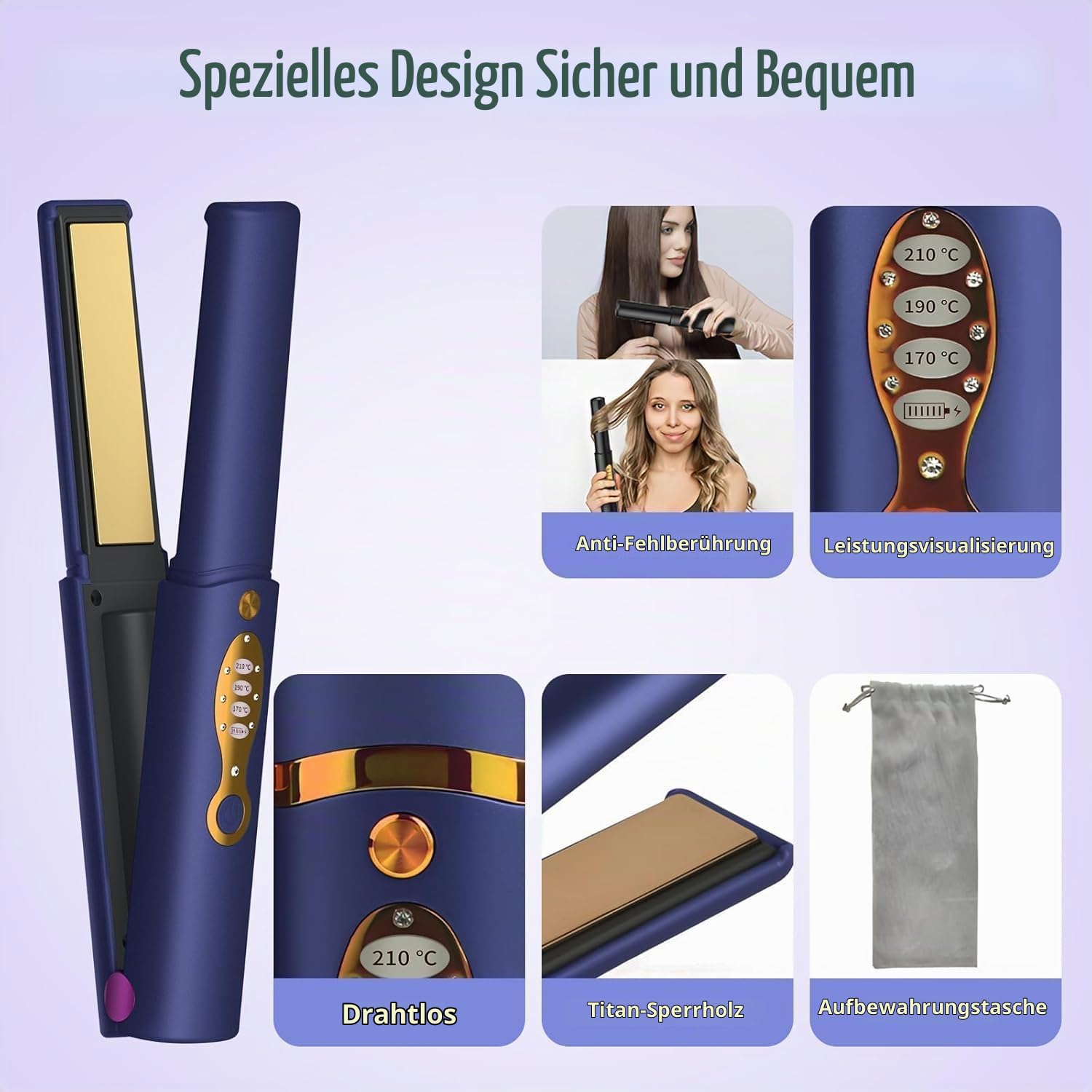 OBEST Glätteisen Kabellos, 2 in 1 Reise Glätteisen Locken Glätten | 5000mA Wiederaufladbares Tragbares USB Haarglätter, Schneller Keramikerwärmung, 3 Ainstellbaren Temperaturen