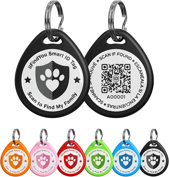 ilFindYou Dog Tags Personalized, QR Code Pet ID Tags for Dog Collar, Online Profile, Scan Location Alerts, Black