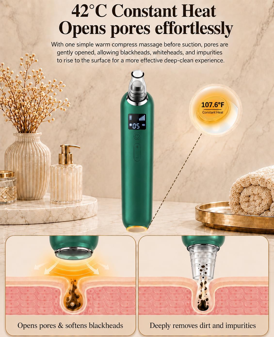 Blackhead Remover Pore Vacuum with Heating, 5 Suction Levels, 6 Probes