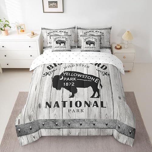 Feelyou Buffalo Bedding Set Wild American Bison Comforter Set 7 Pieces Room