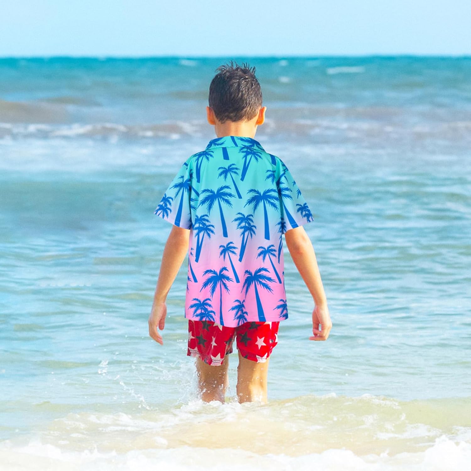 Boy's Button Down Hawaiian Shirts Short Sleeve Cool Cartoon Print Aloha Dress Tops T-Shirt for Kids 7-12T - Image 4