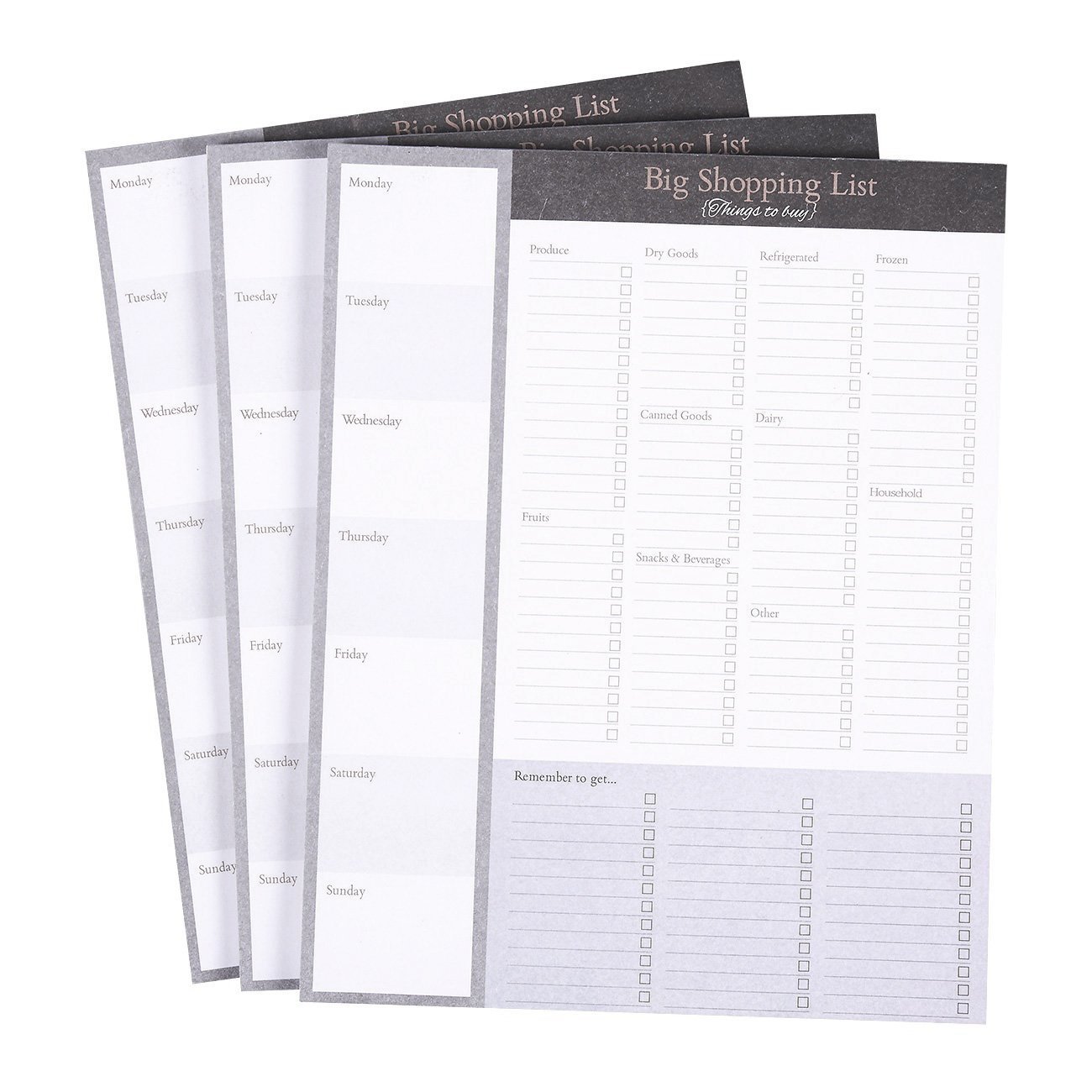 Juvale Grocery Shopping List Pad & Magnetic Notepad - 3-Pack, 7.5 x 9.5 in Brown & Gray - Fridge Magnet Grocery List & Weekly Meal Planner Notepads