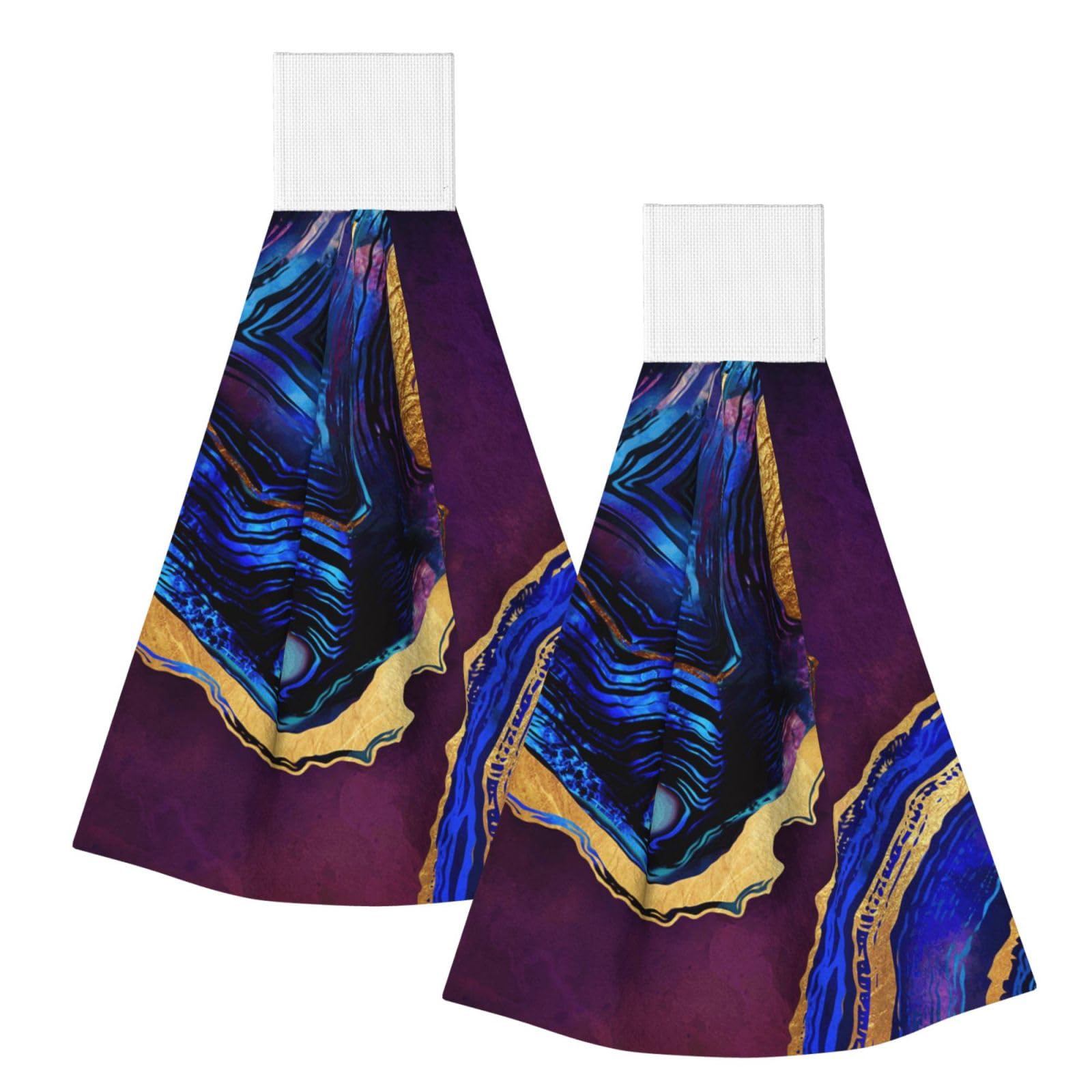 DOPKLNA Agate Abstract Purple, Blue, Gold, 2 Pcs Hanging Coral Fiber Hand Towels for Bathroom, Absorbent Kitchen Towels
