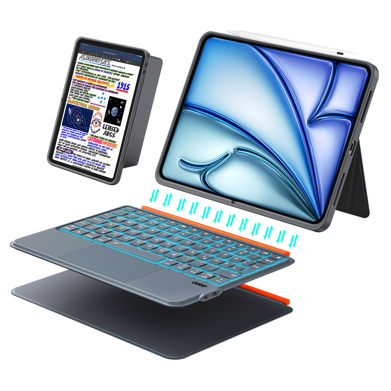 iPad Air 11 Zoll Hülle mit Tastatur (M4/M3/M2, 2026/2025/2024), Pro 11, iPad A16 11/10, Magnetisch Abnehmbare, Trackpad, Hintergrundbeleuchtung, Ständer, Schlankes für Air 5/4 10.9 Zoll (Dunkelgrau)