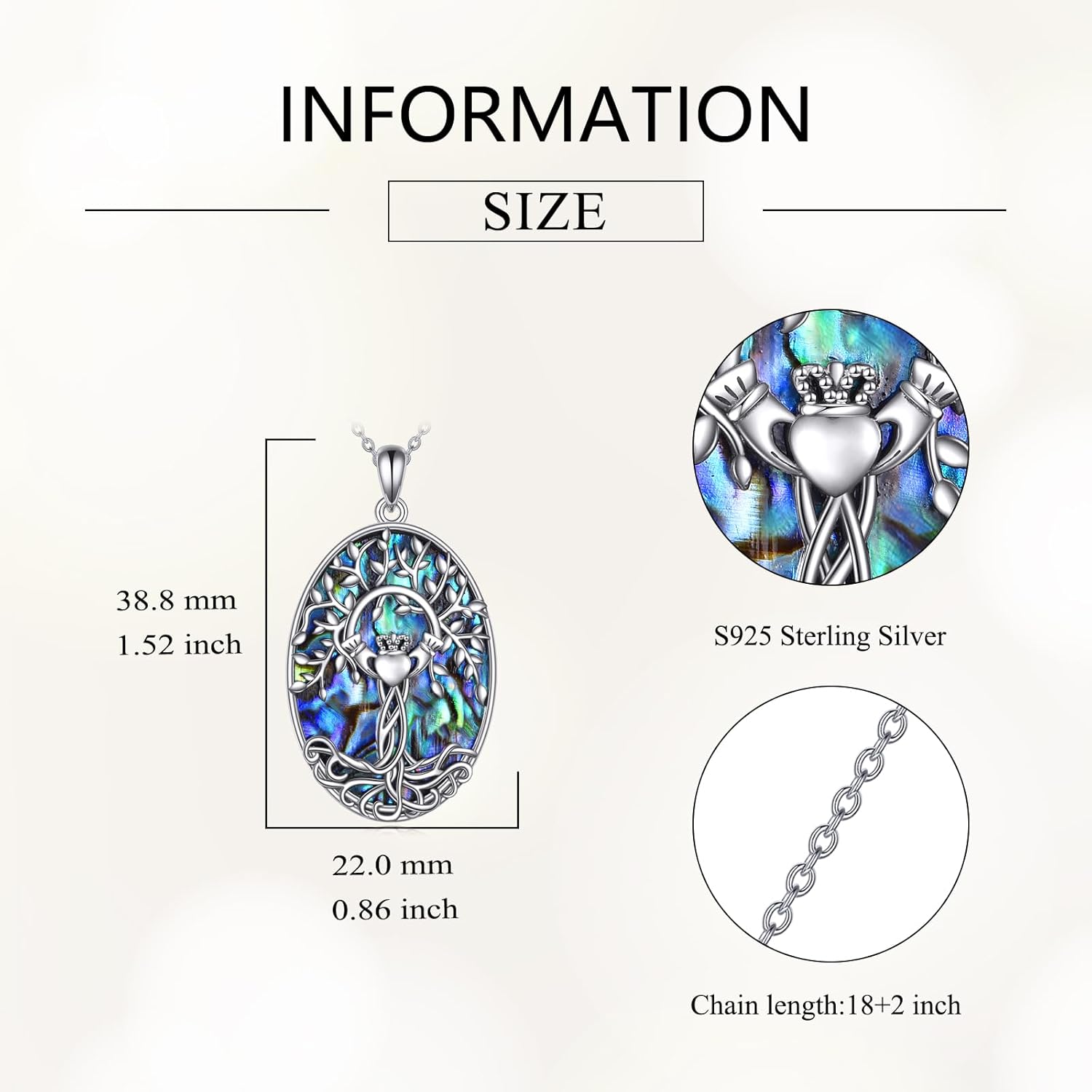 Tree of Life Necklace S925 Sterling Silver Claddagh Tree Pendant Religious Jewelry Gifts for Women Men - Image 3