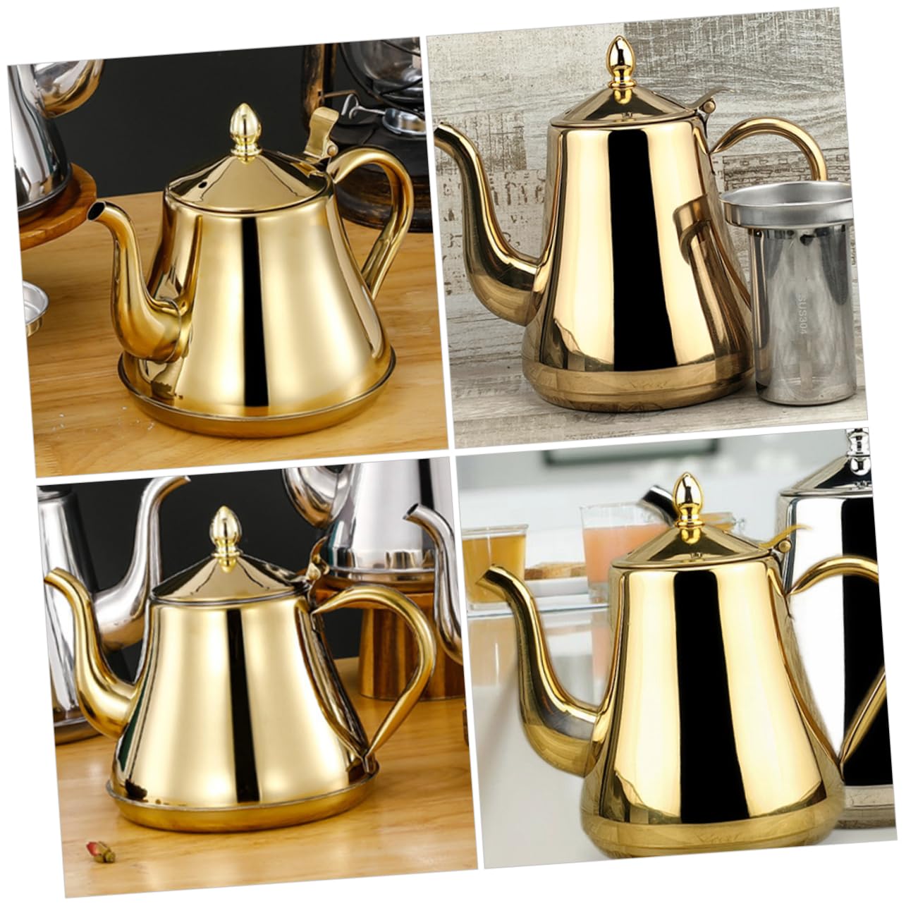 FUNOMOCYA Stainless Tea Kettle Gooseneck Pot Coffee Filter Metal Kettle Office Pot 2000ml