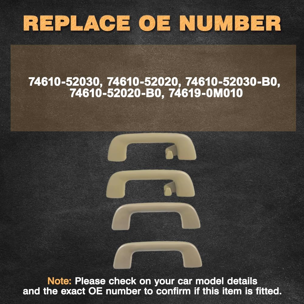 Riloer Roof Ceiling Pull Handle, 4PCS Front Rear Grab Handles Interior Door Handle Safety With Hook 74610-52030, 74610-52020, 74619-0M010 Compatible with Toyota Yaris 2008-2017 (Beige)