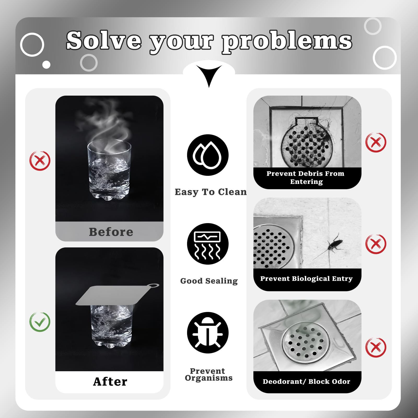 6-Pack Silicone Drain Plugs - Tub Stopper & Floor Drain Cover Anti-Odor Mats (Multi-Size)