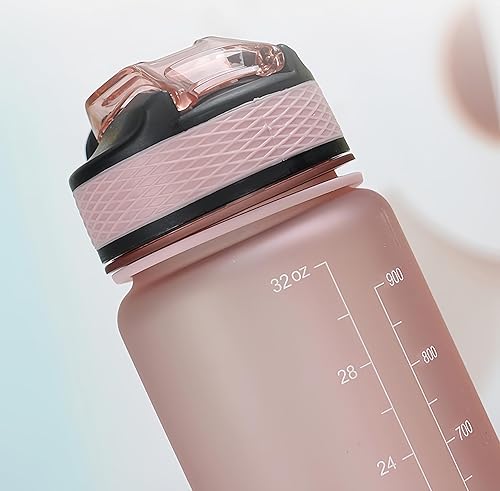 Miniatura 2 de Botella de agua de 33.8 fl oz, a prueba de fugas, libre de BPA y tóxicos, botella deportiva motivacional con tiempos para beber y pajita, fitness