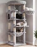 Heybly Arbre de chat, 142cm Tour d'escalade facile multi-niveaux pour les grands chats, Meubles de chat avec 2 Perches, Hammock confortable, Condo spacieux & Panier de chat, poteaux de scratching durables Sisal, Beige HCT028MJ
